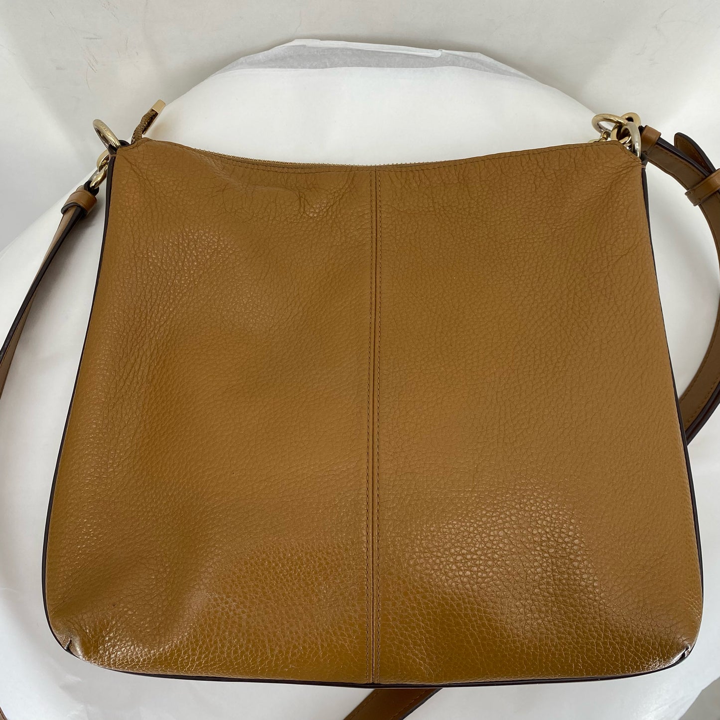 Tan COACH Leather Pebbeled Leather Satchel