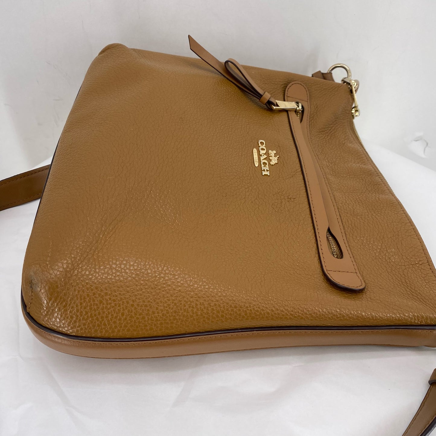 Tan COACH Leather Pebbeled Leather Satchel