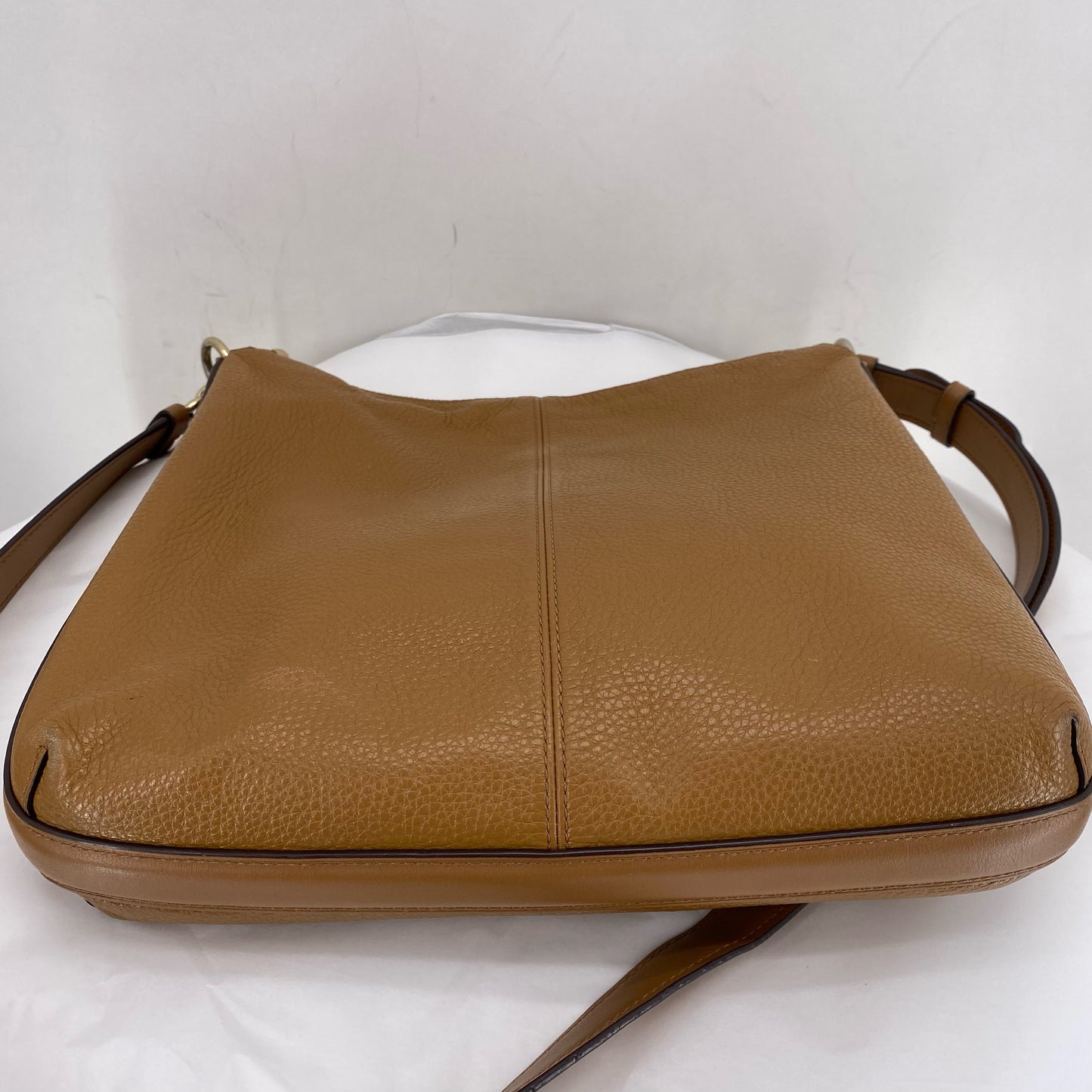 Tan COACH Leather Pebbeled Leather Satchel