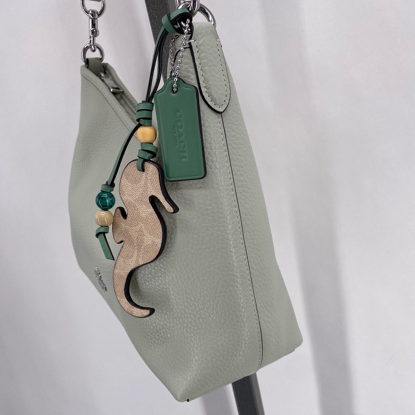 LT GREEN COACH Leather Pebbeled Leather Shoulder Bag