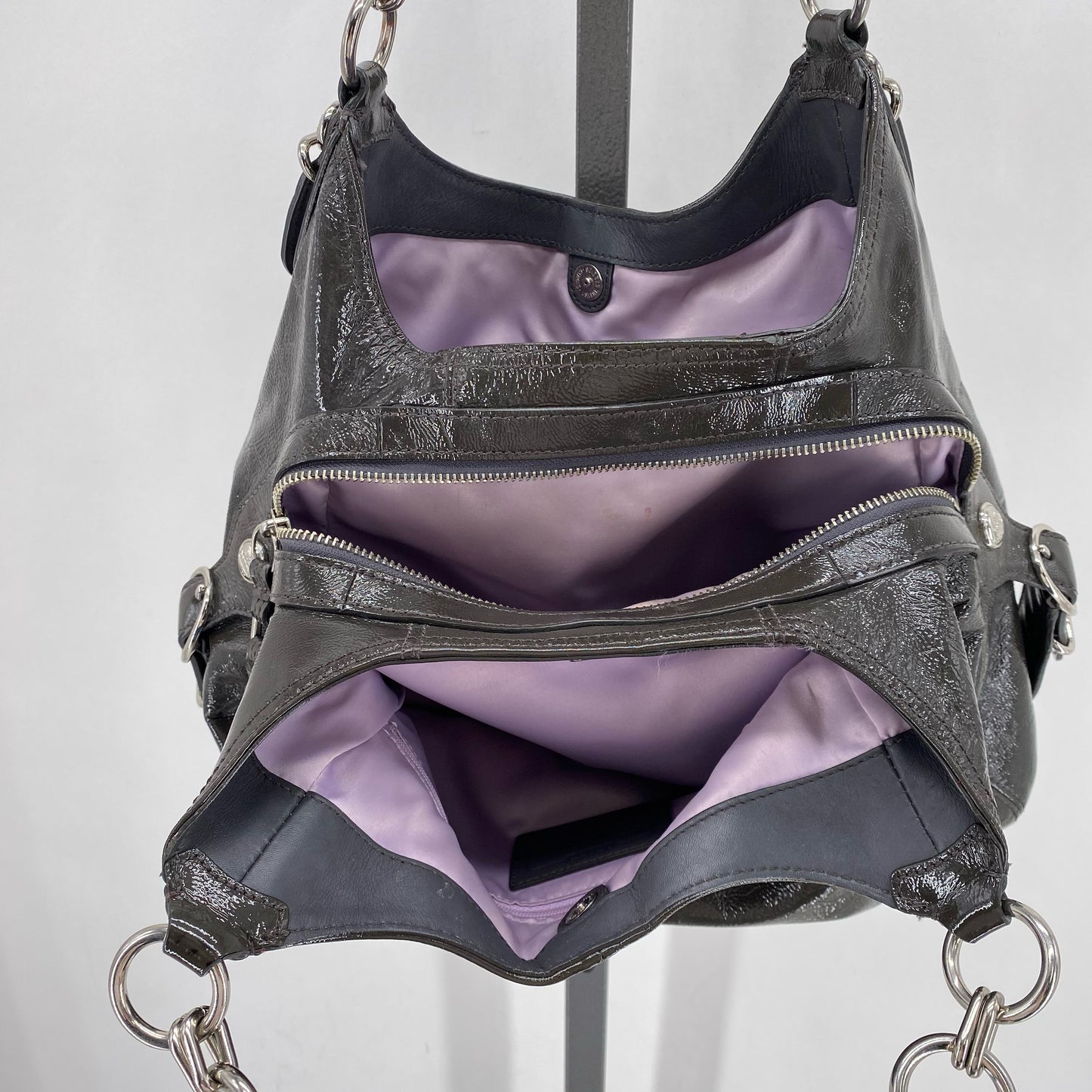 DARK GRAY COACH Leather PATENT Hobo
