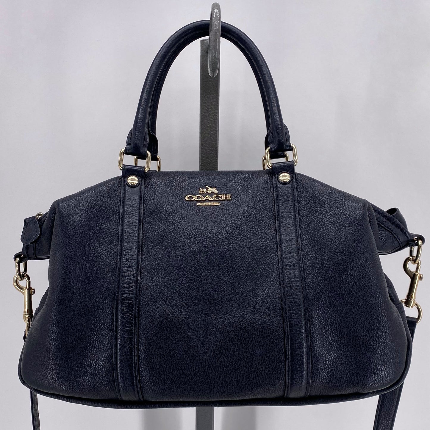 Black COACH Leather Pebbeled Leather Satchel