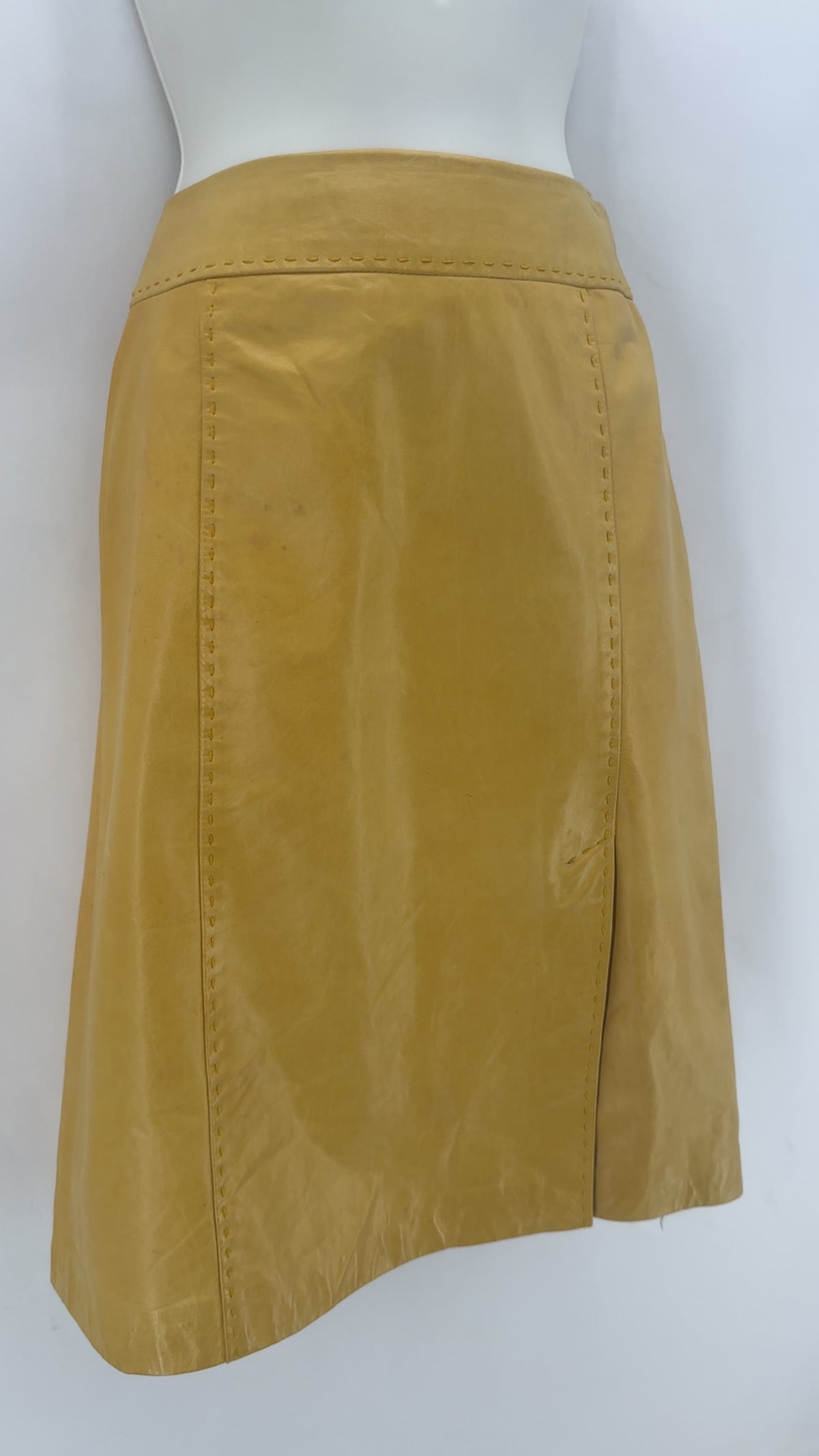 Rene Lezard Designer Size 6 Yellow Leather Side Zip Skirt