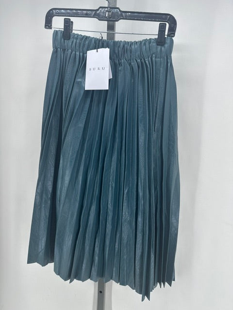 Buru Luxury Designer Teal Pleated Crocodile Leather Skirt