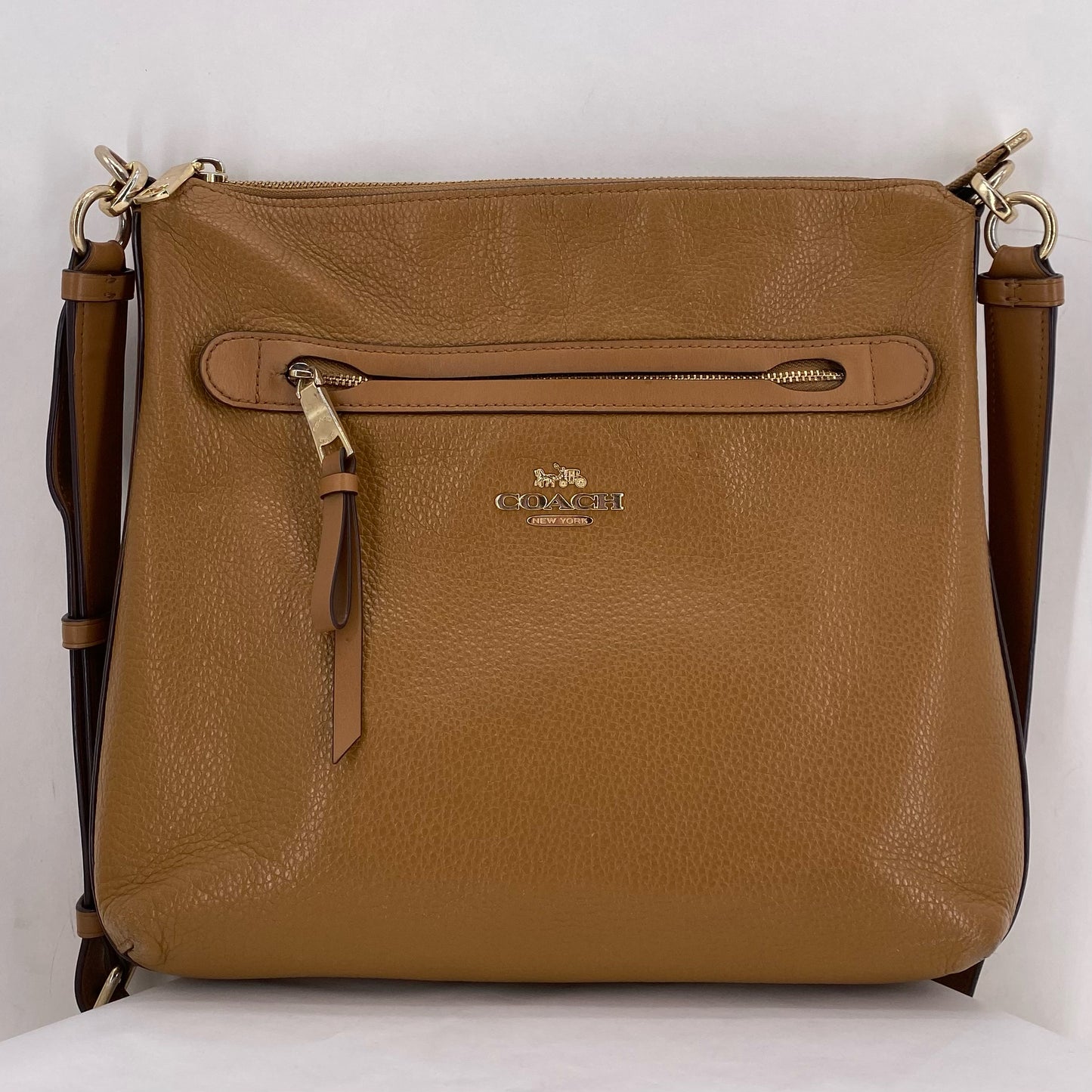 Tan COACH Leather Pebbeled Leather Satchel