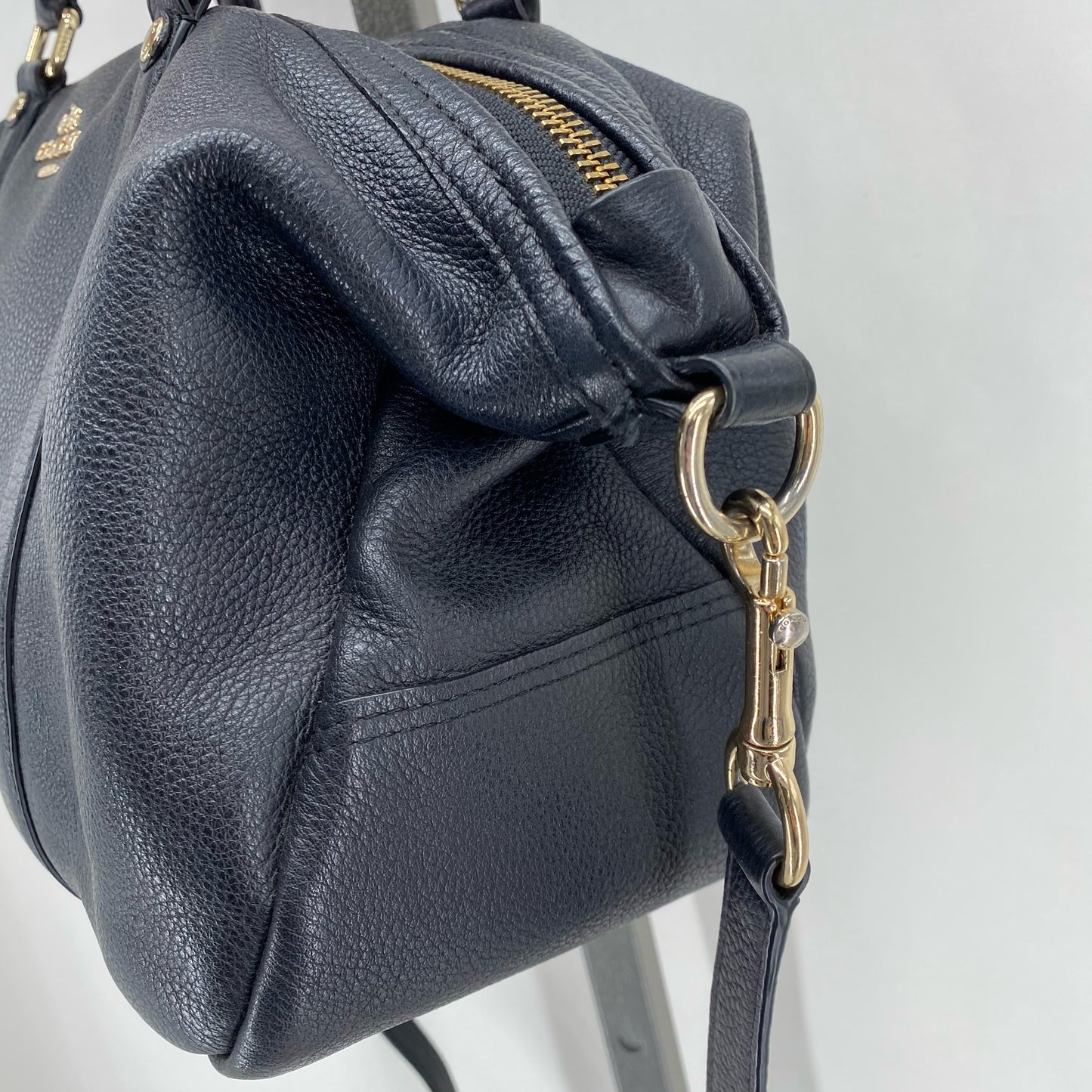 Black COACH Leather Pebbeled Leather Satchel
