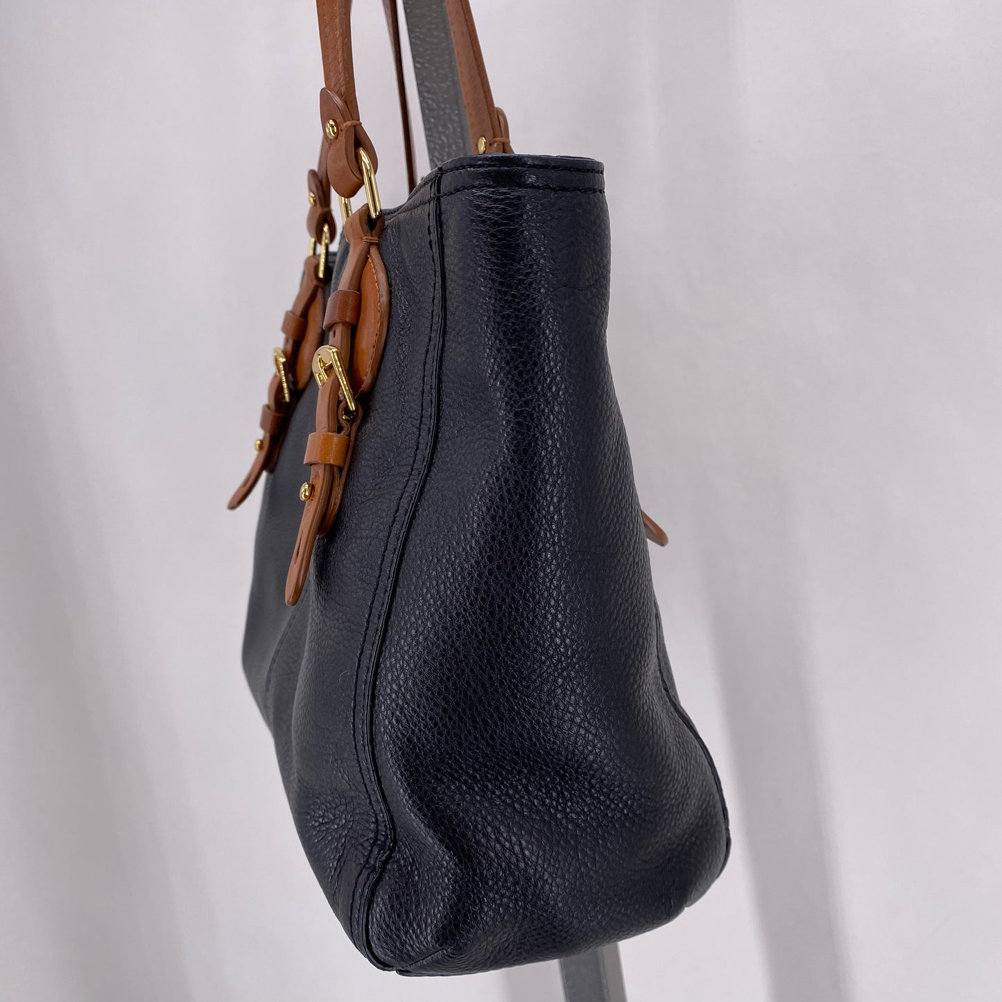Black RALPH LAUREN Pebbeled Leather Shoulder Bag