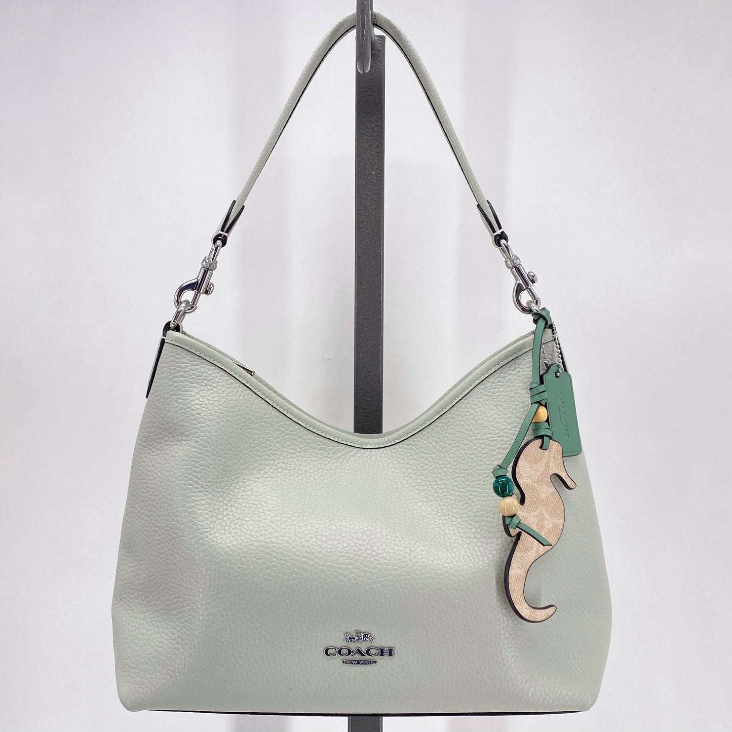 LT GREEN COACH Leather Pebbeled Leather Shoulder Bag