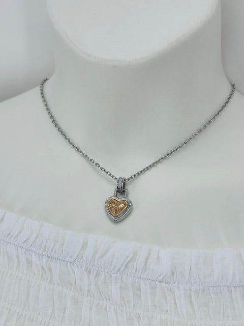 "Her Royal Heart" Diamond, Silver & Gold Sunburst Heart Pendant on Silver-Plated Necklace on 18'' Chain