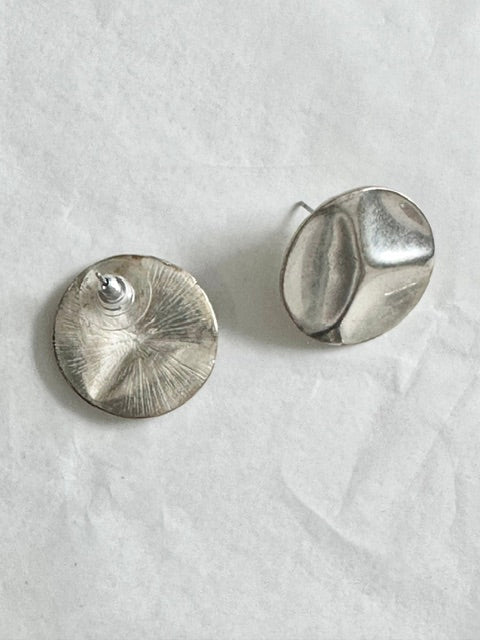 Silver Botanical Impression Circle Shield Earrings, Unbranded