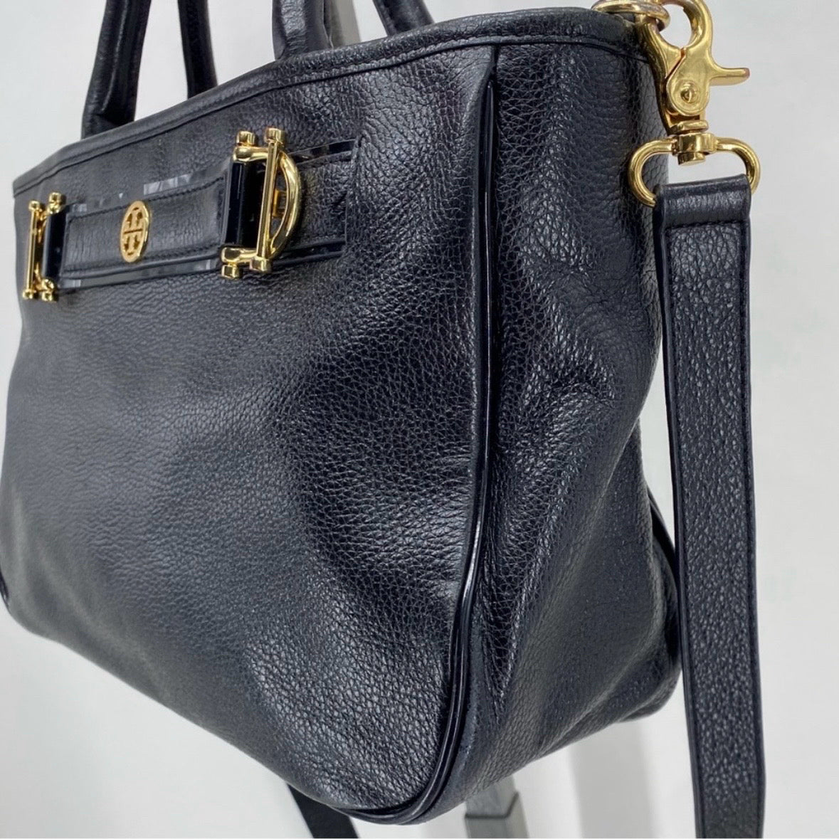 Black TORY BURCH Leather Pebbeled Leather Satchel