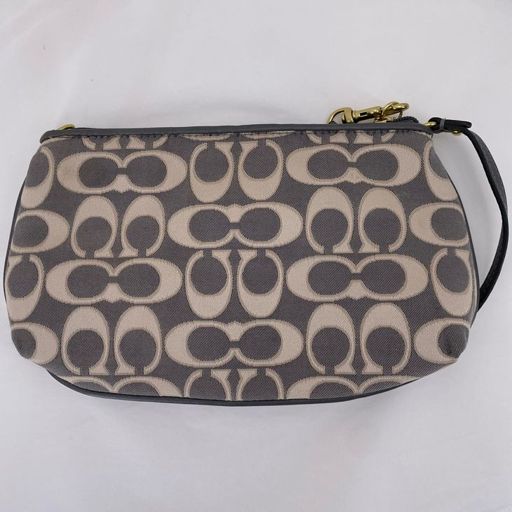 GRAY & WHITE COACH FABRIC Wristlet