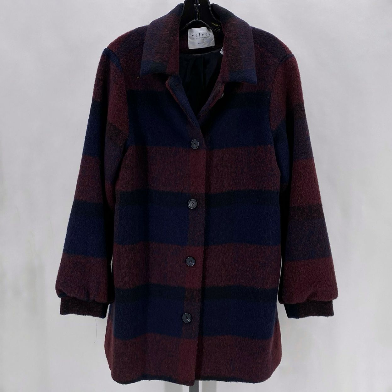 Size M VELVET Wool Blend Checkered Coat