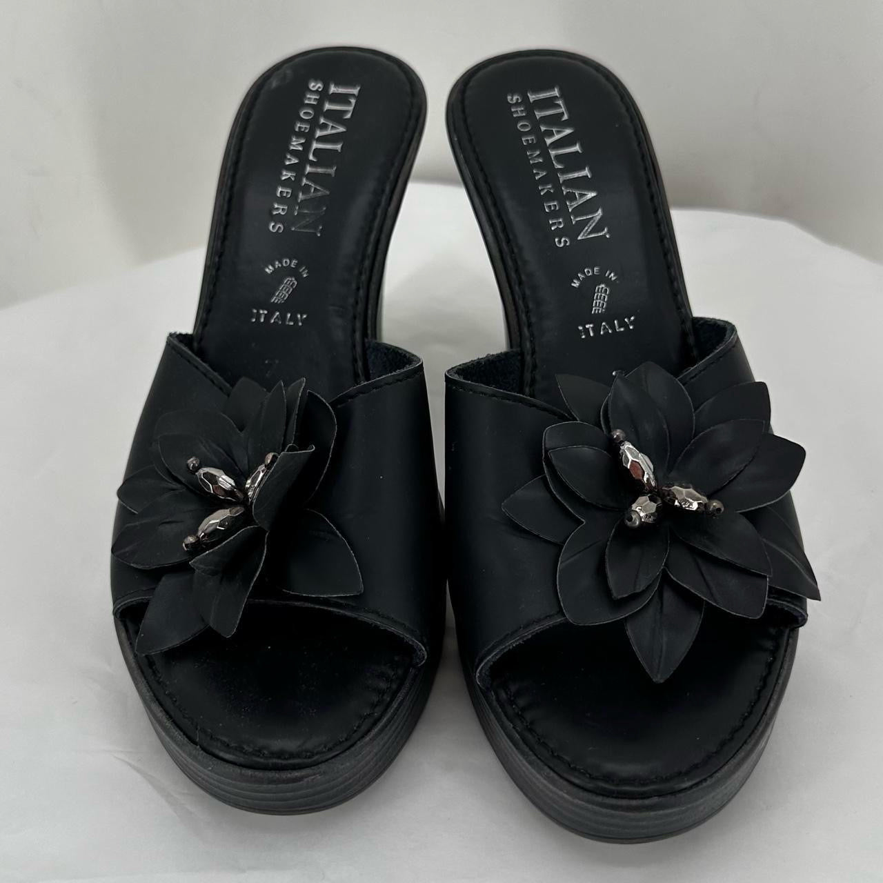 W Shoe Size 7 Black ITALIAN SHOE MAKERS Wedge