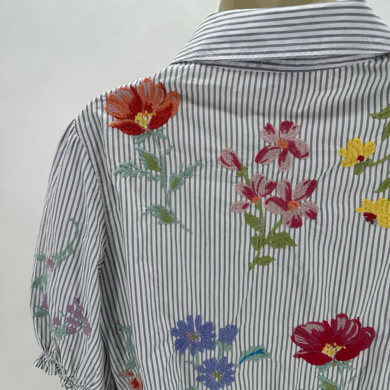 Size M JOHNNY WAS STRIPE/FLOWERS Shirt