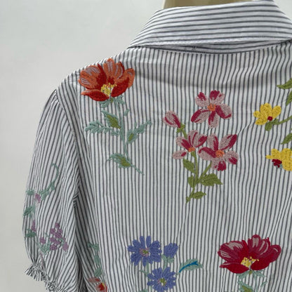 Size M JOHNNY WAS STRIPE/FLOWERS Shirt