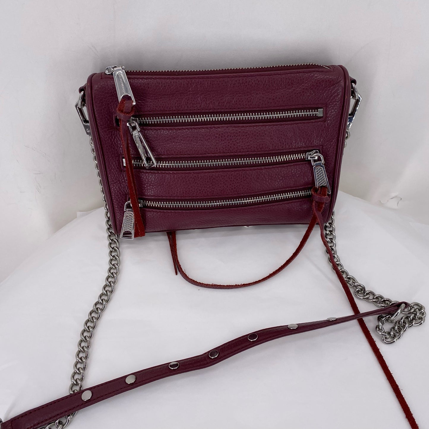 Burgundy Rebecca Minkoff Leather Pebbeled Leather Cross-body