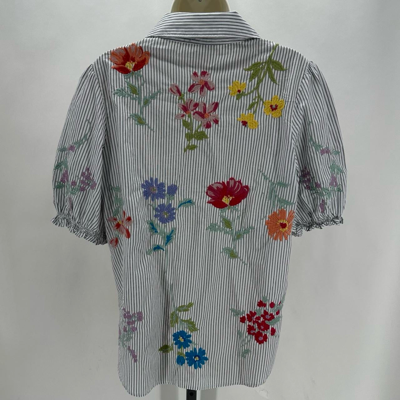 Size M JOHNNY WAS STRIPE/FLOWERS Shirt