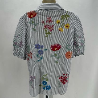 Size M JOHNNY WAS STRIPE/FLOWERS Shirt