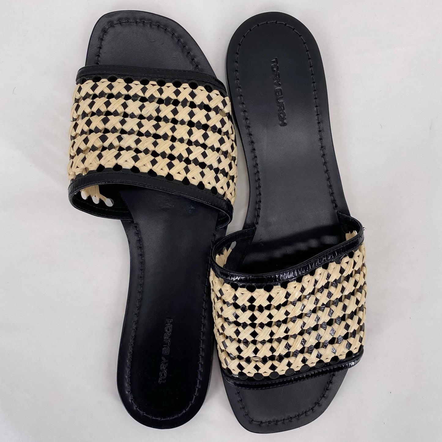 BLACK&CREAM W Shoe Size 9 TORY BURCH Sandals