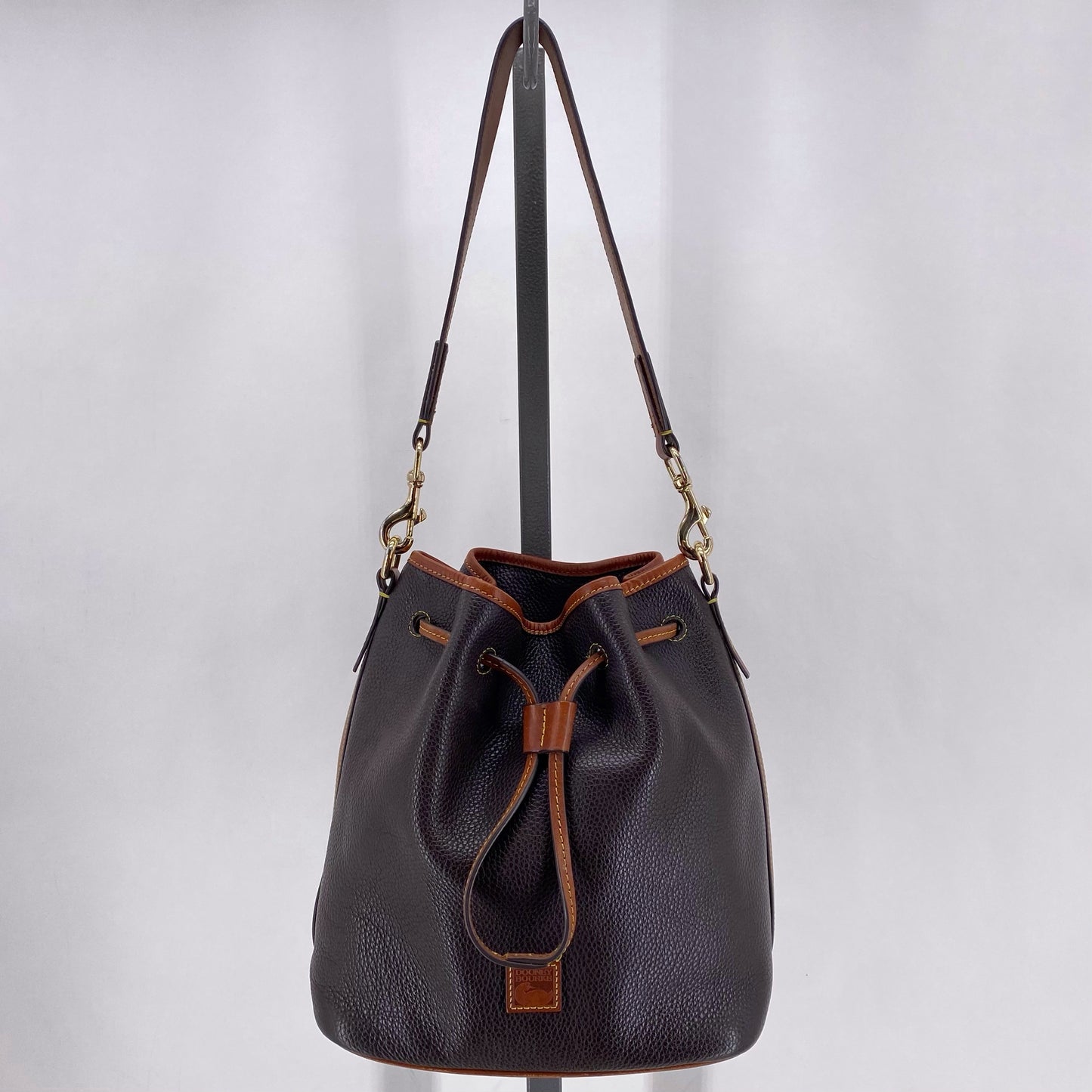 DARK BROWN DOONEY & BOURKE Leather Pebbeled Leather Shoulder Bag