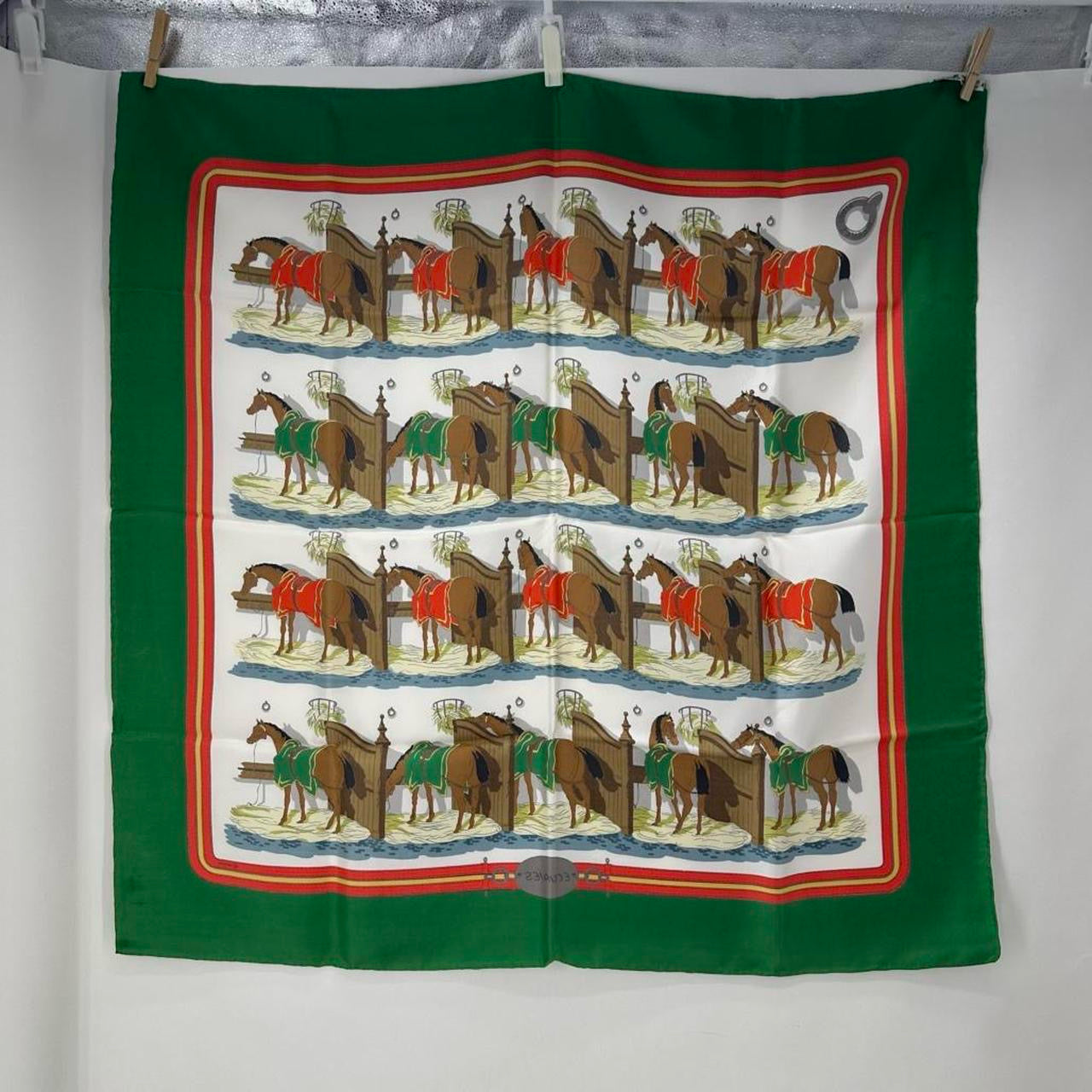 HERMES GREEN/WHITE SILK Scarf