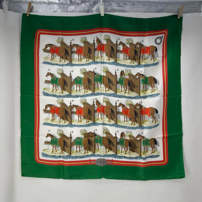 HERMES GREEN/WHITE SILK Scarf
