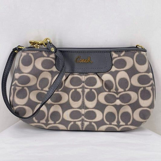 GRAY & WHITE COACH FABRIC Wristlet