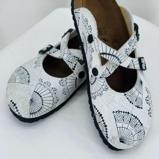 BLACK/WHITE/GRAY W Shoe Size 7 BIRKENSTOCK Mules