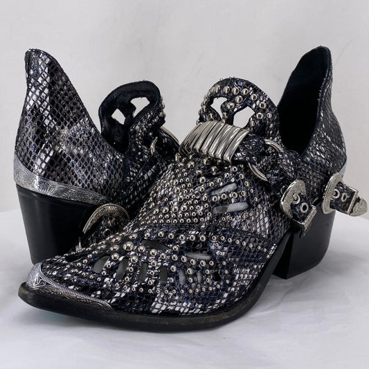BLACK/SILVER W Shoe Size 7.5 JEFFREY CAMPBELL shooties/booties