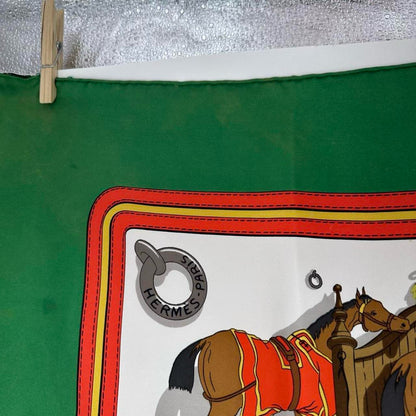 HERMES GREEN/WHITE SILK Scarf
