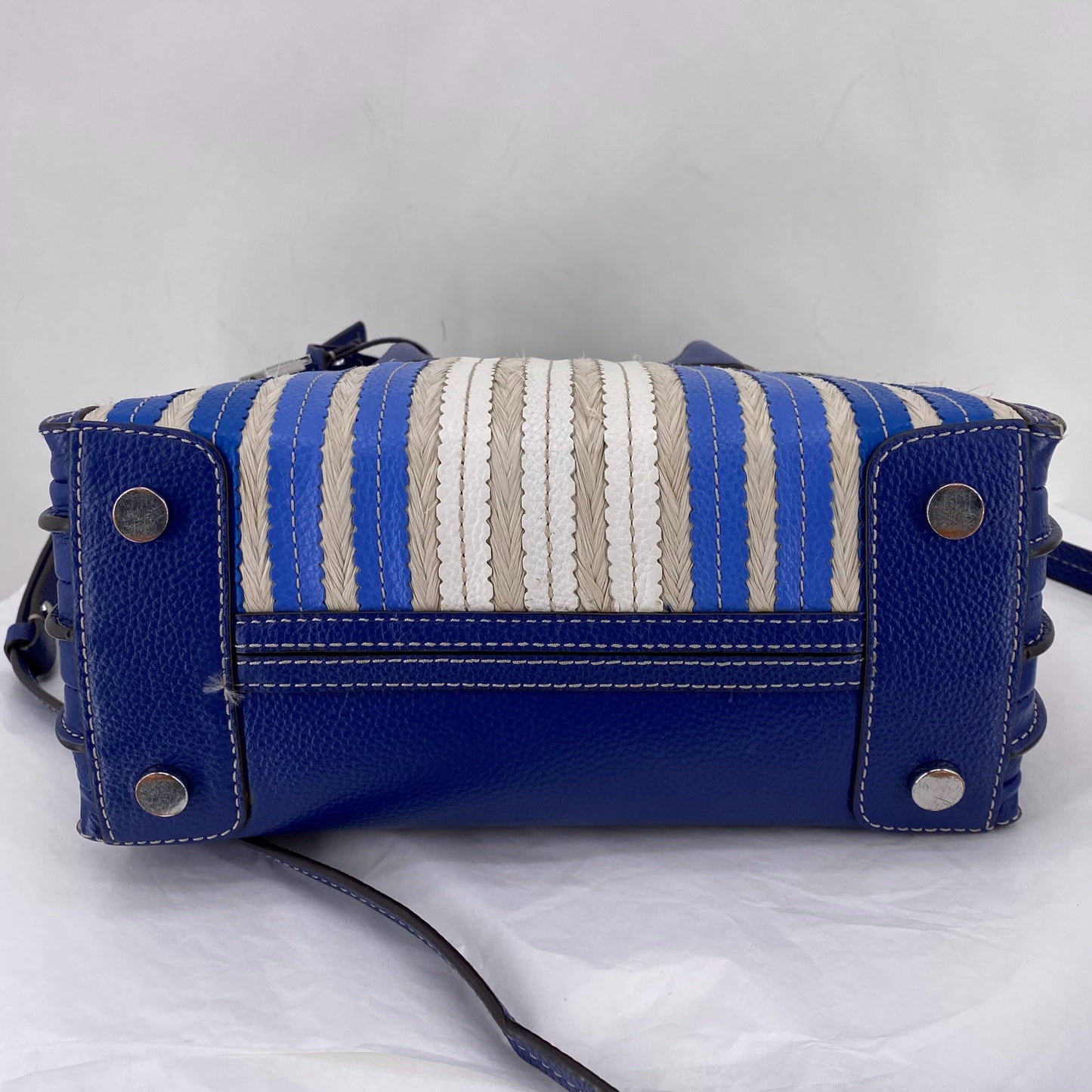 NAVY/CREAM MICHAEL KORS Leather Pebbeled Leather Satchel