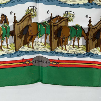 HERMES GREEN/WHITE SILK Scarf