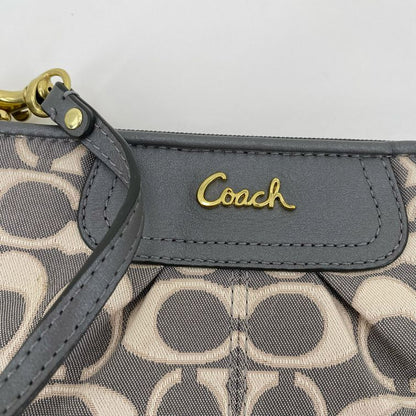 GRAY & WHITE COACH FABRIC Wristlet