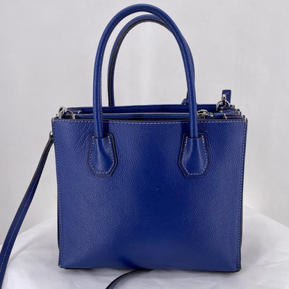 NAVY/CREAM MICHAEL KORS Leather Pebbeled Leather Satchel