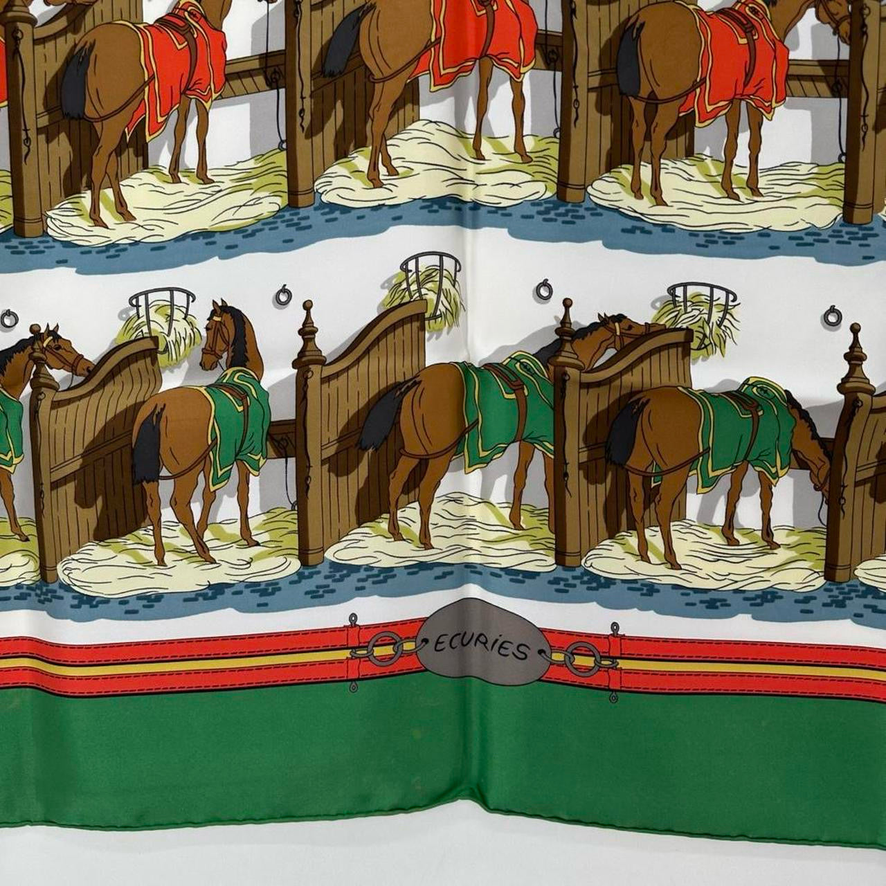 HERMES GREEN/WHITE SILK Scarf