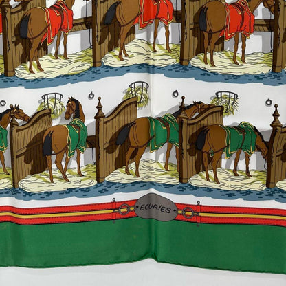 HERMES GREEN/WHITE SILK Scarf