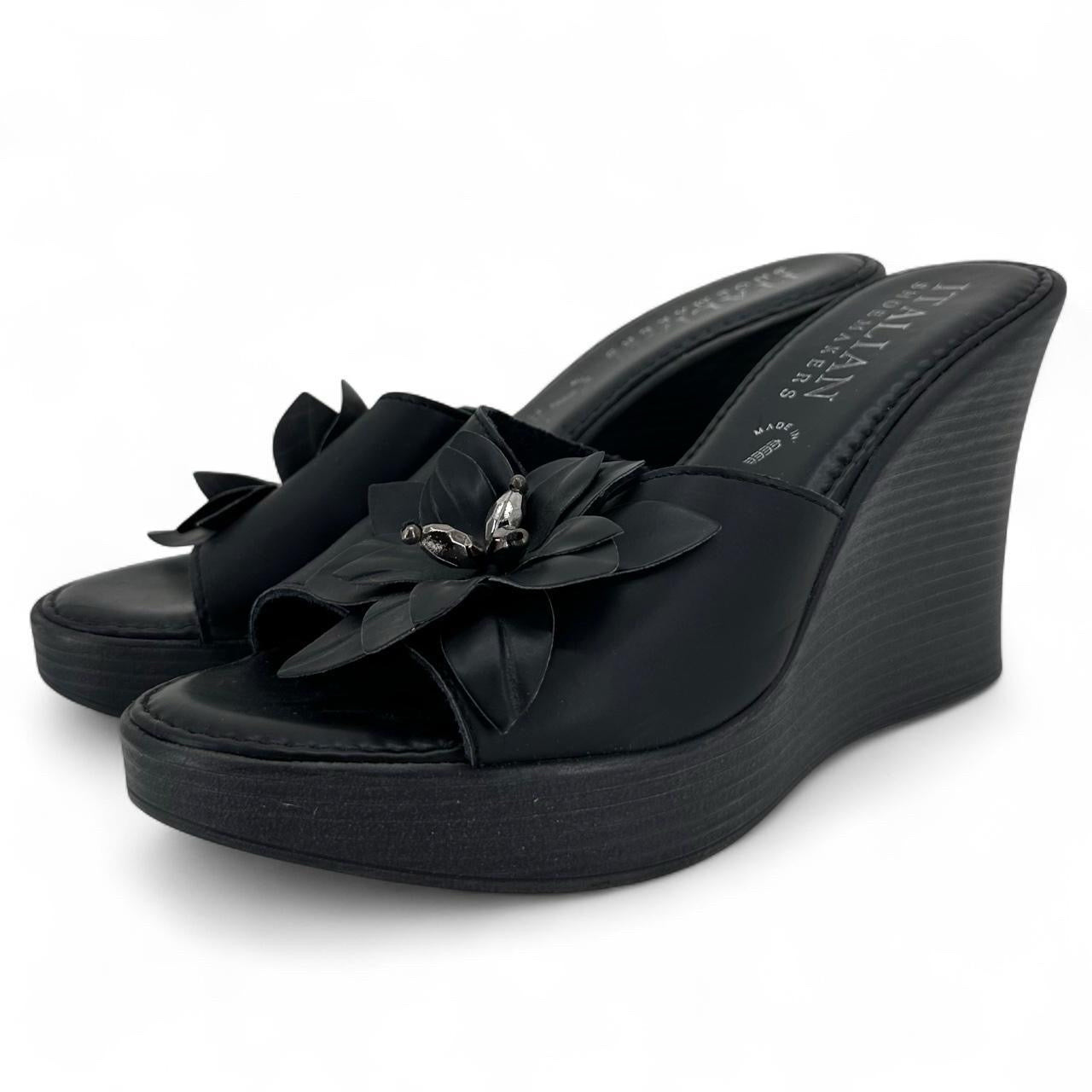 W Shoe Size 7 Black ITALIAN SHOE MAKERS Wedge