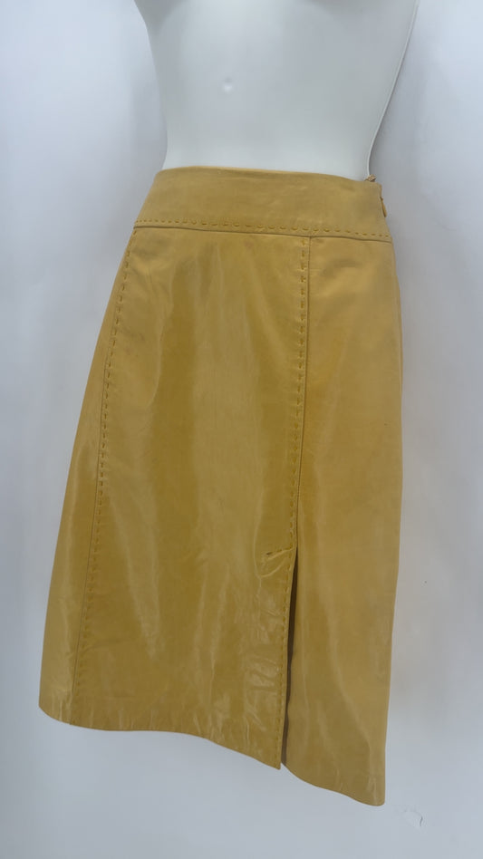 Rene Lezard Designer Size 6 Yellow Leather Side Zip Skirt
