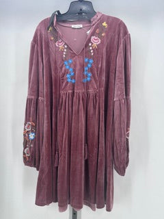 Carole Christian Size Medium Blush Velour Tunic Dress Floral Embroidery