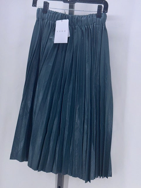 Buru Luxury Designer Teal Pleated Crocodile Leather Skirt