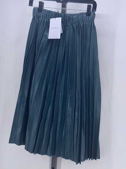 Buru Luxury Designer Teal Pleated Crocodile Leather Skirt