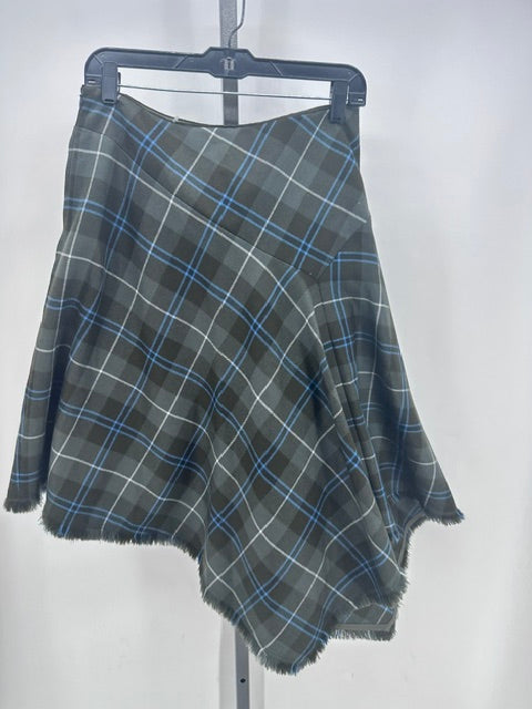 Lafayette 148 Size 6 Green Blue Plaid Skirt