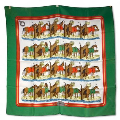 HERMES GREEN/WHITE SILK Scarf