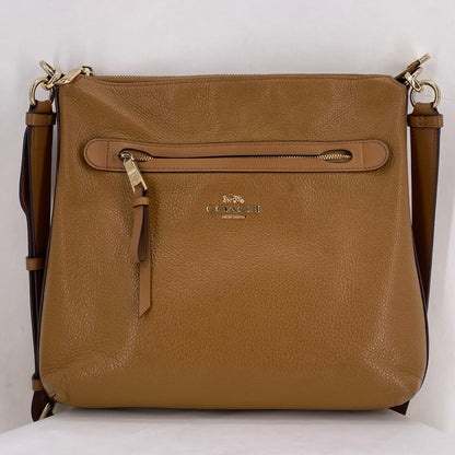 Tan COACH Leather Pebbeled Leather Satchel