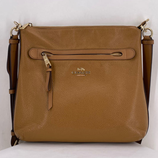 Tan COACH Leather Pebbeled Leather Satchel