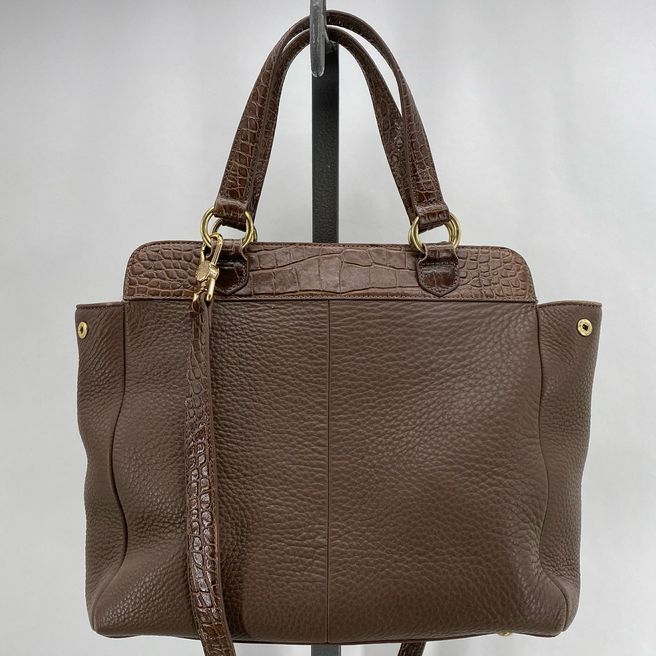 BROWN ISAAC MIZRAHI Pebbeled Leather Satchel