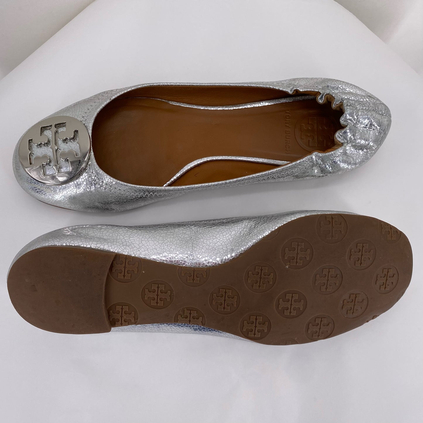 Silver W Shoe Size 8 TORY BURCH Flats