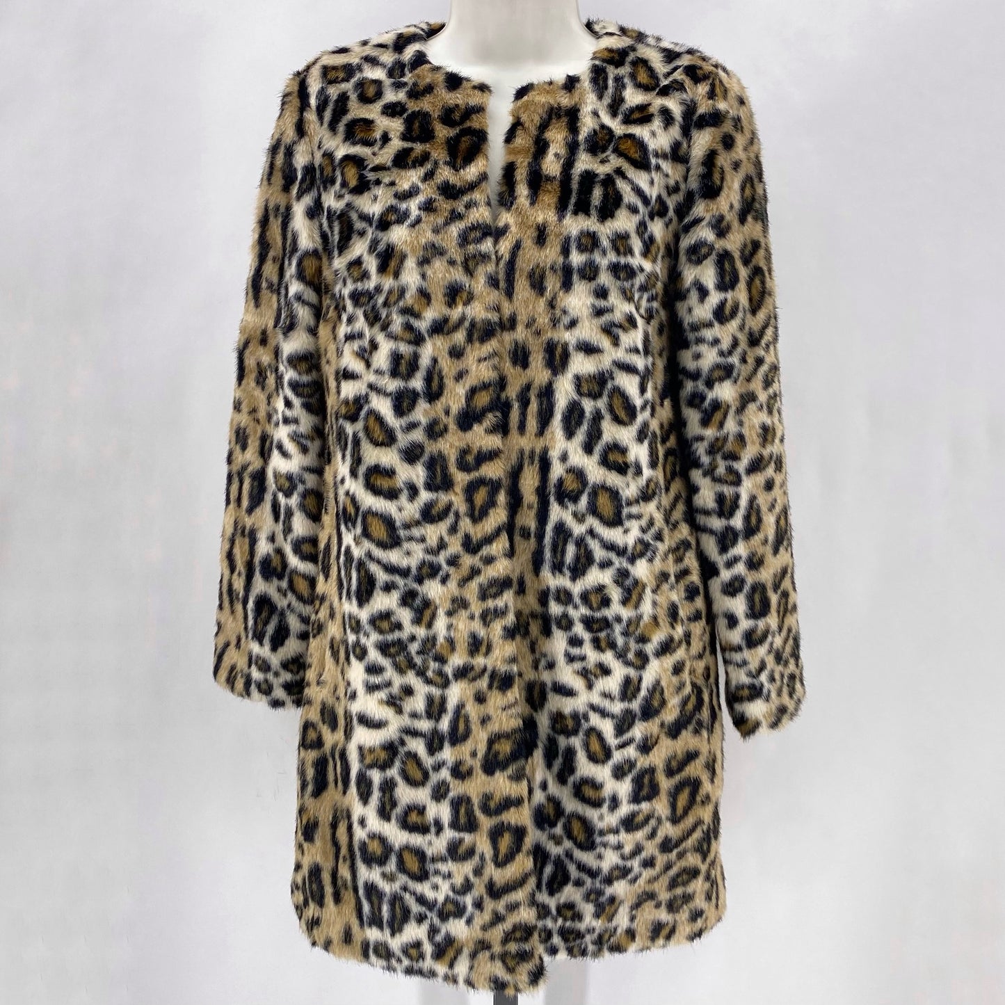 Size XS WHITE HOUSE BLACK FAUX FUR LEOPARD Coat