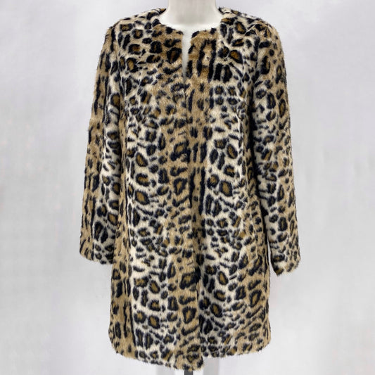 Size XS WHITE HOUSE BLACK FAUX FUR LEOPARD Coat